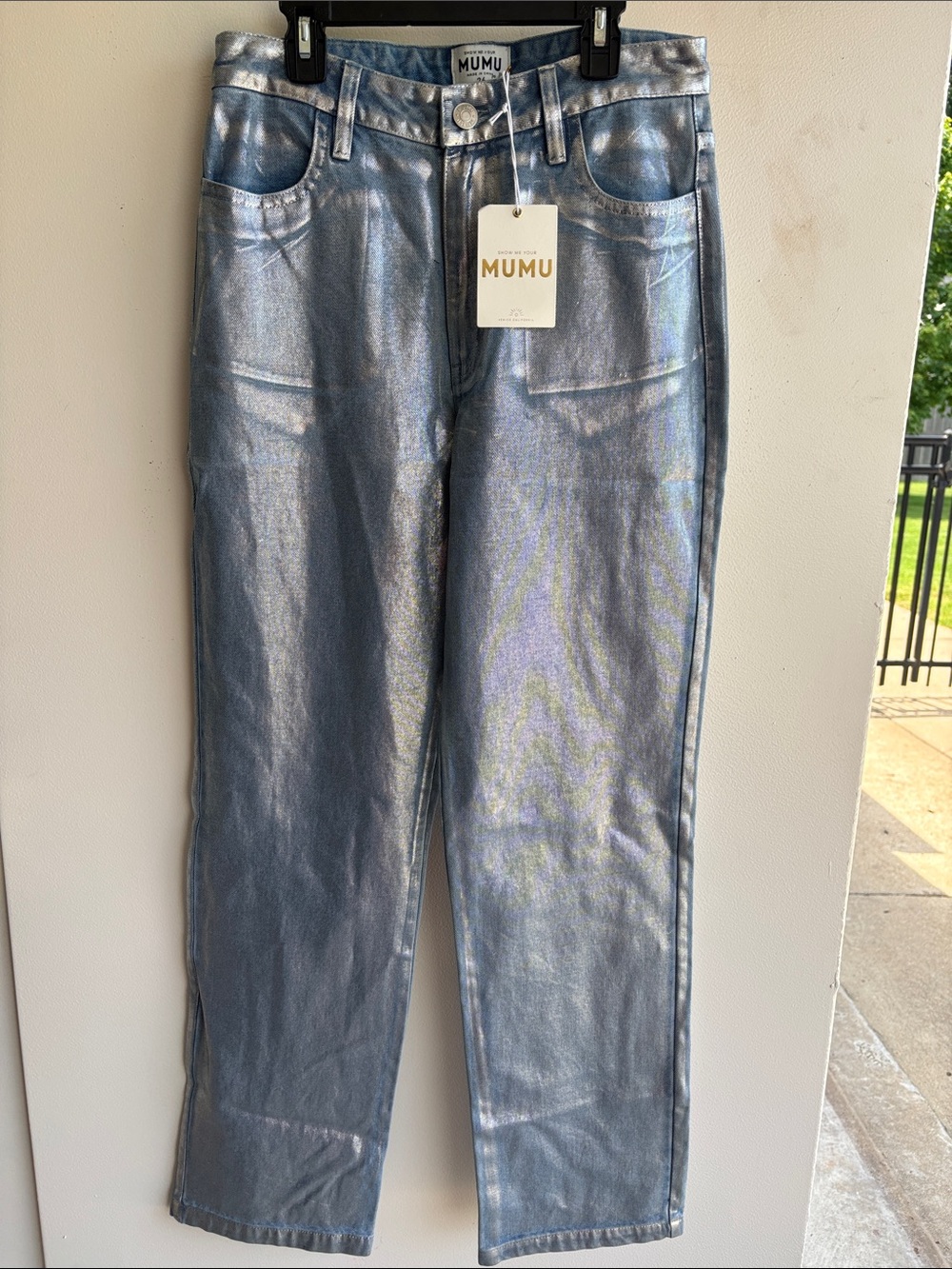 Show Me Uour MUMU Silver Coated Jeans Size 26